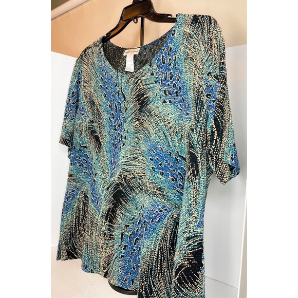 Drapers Damons, Womens, Blouse, 2X Peacock Feather, Short Sleeves - Picture 5 of 16